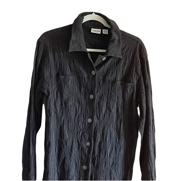 Chico’s women’s  Black Textured button down Shirt/jacket size large (12) Chico 2 - Picture 1 of 7